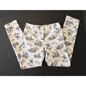 Elliott Lauren Pants Toile Print Womens Size 2 Black White Straight Leg Stretch
